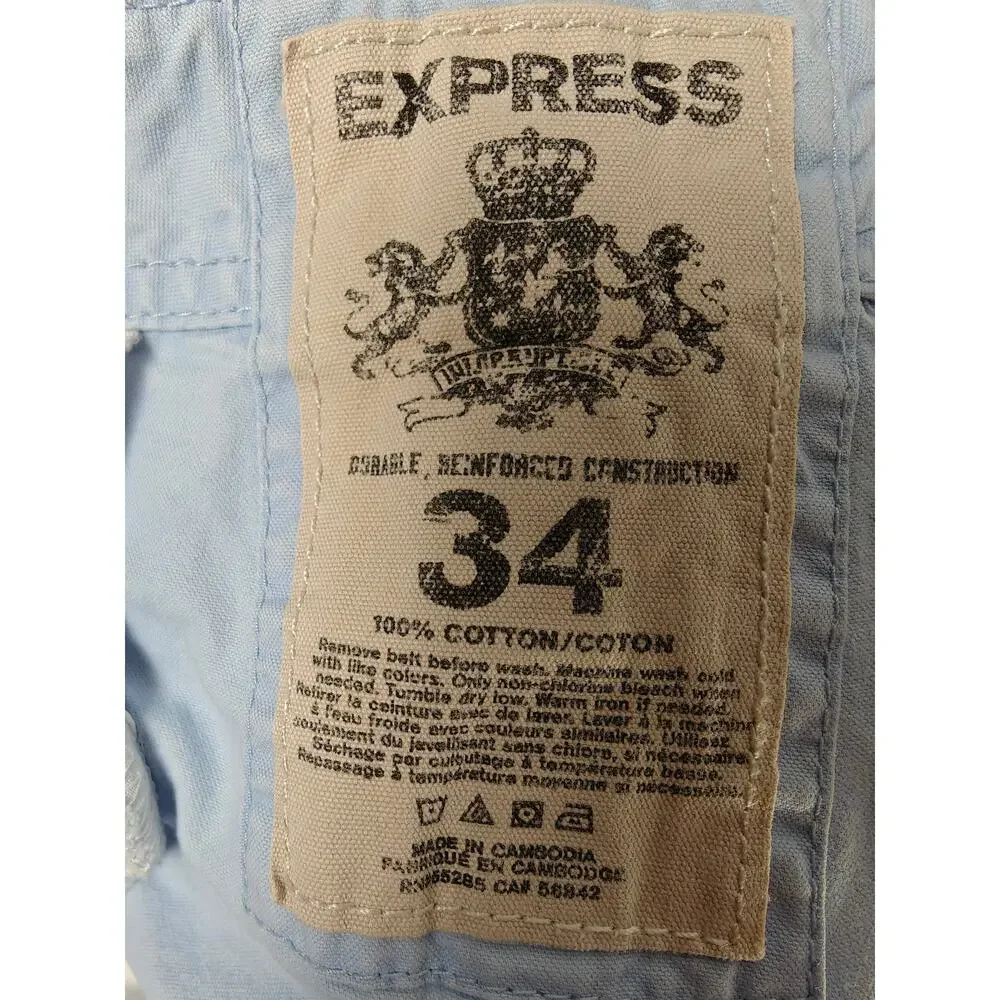 Mens Express Chino Shorts Light Blue Size 34